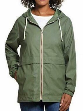 Weatherproof vintage men’s Olive Green Hooded rain jacket Zip Jacket XL